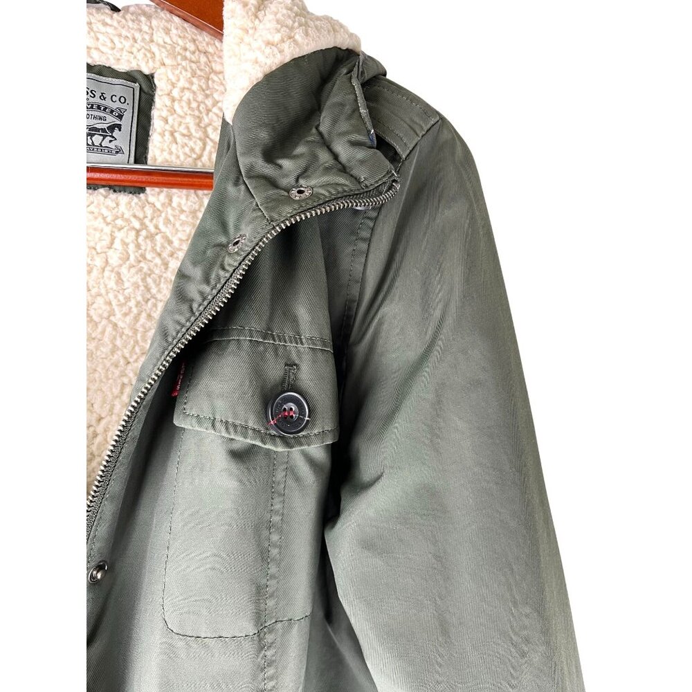 Grunge Levi Strauss & Co Hooded Sherpa Lined Army Green Jacket, Women's Medium - Picture 9 of 16